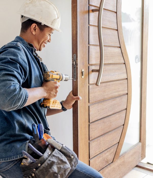 Locksmith, man and maintenance, handyman with home renovation and fixing, change door locks with po.